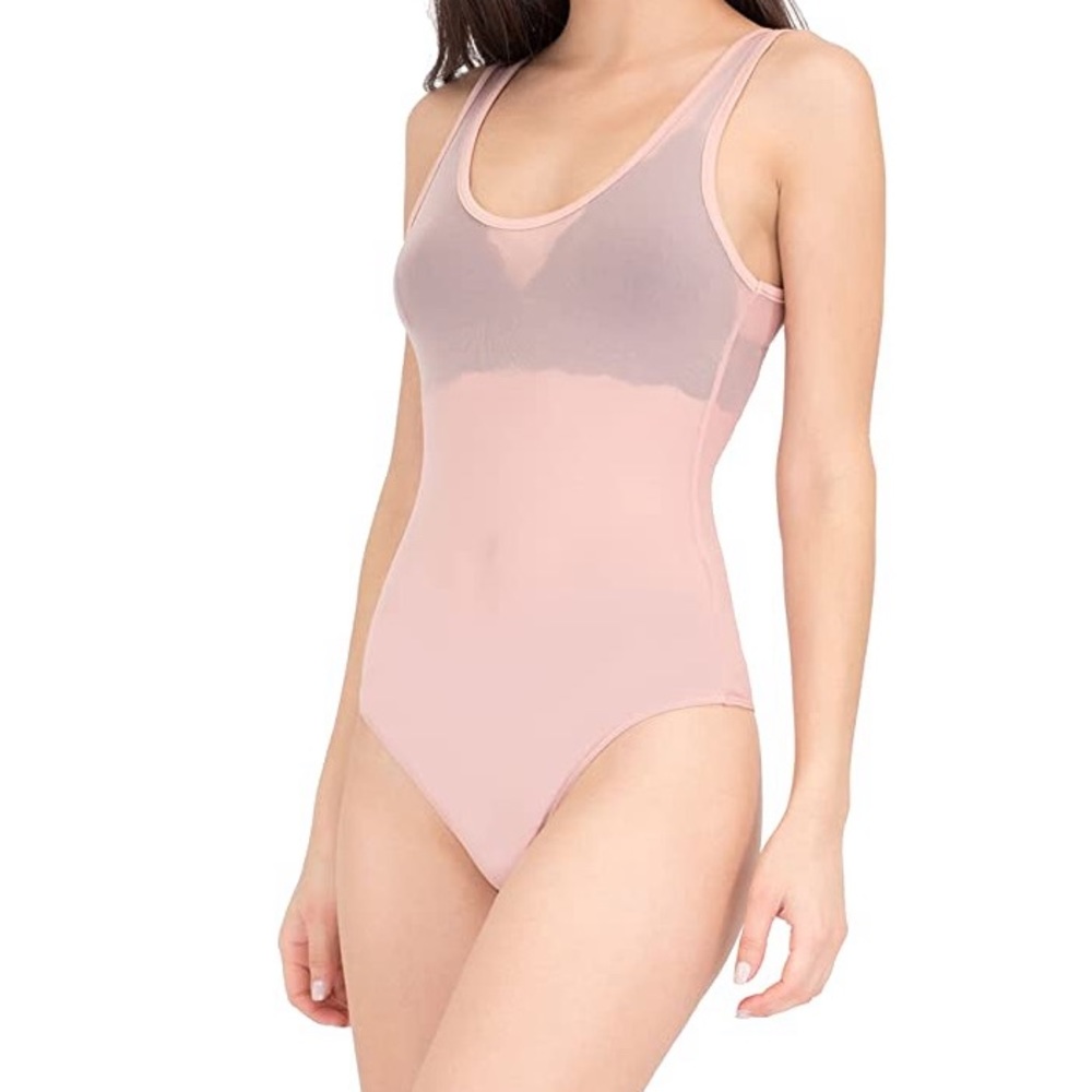 Forever 21 Soft Pink Sheer Bodysuit Sz M